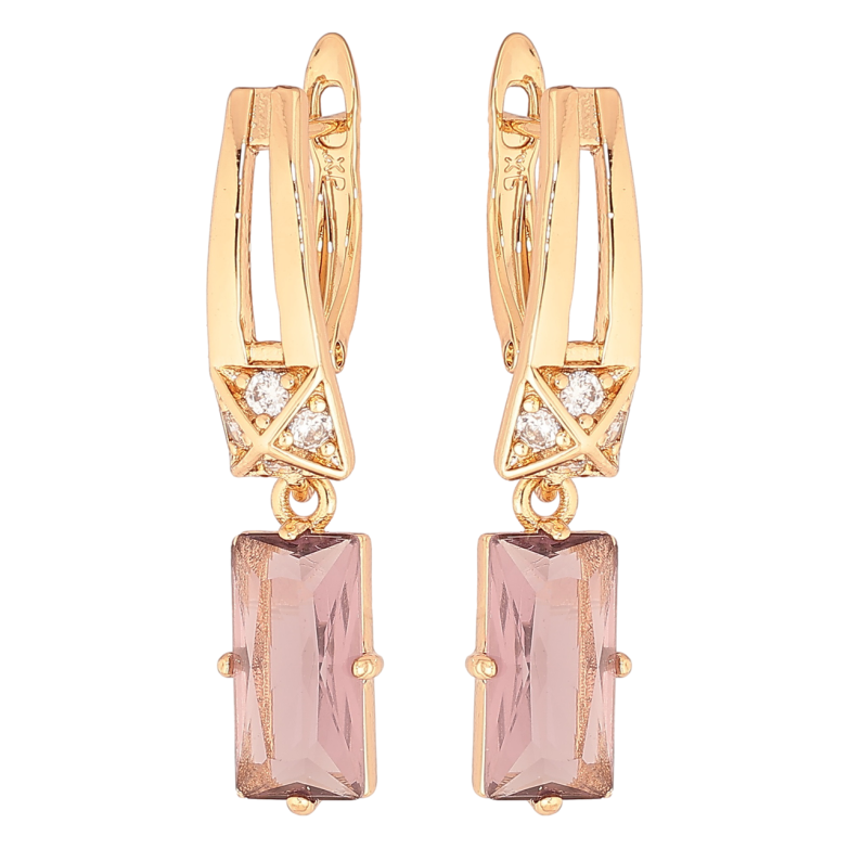 Серьги Xuping Позолота 18K английский замок Подвески с сиреневыми кристаллами фото №5 Серьги Xuping Позолота 18K английский замок Подвески с сиреневыми кристаллами фото №5
