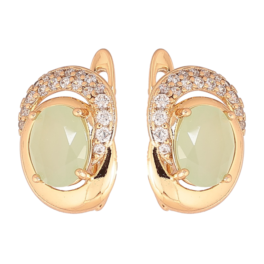 Сережки Xuping Позолота 18K англійський замок «Візерунок з салатовими кристалами» фото №1 Сережки Xuping Позолота 18K англійський замок «Візерунок з салатовими кристалами» фото №1