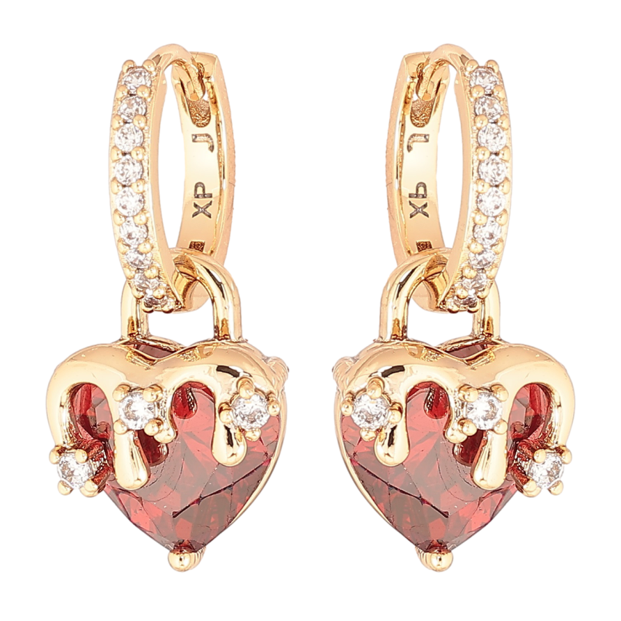 Серьги Xuping Позолота 18K подвески на колечках Красные кристальные сердечки 2 в 1 фото №1 Серьги Xuping Позолота 18K подвески на колечках Красные кристальные сердечки 2 в 1 фото №1