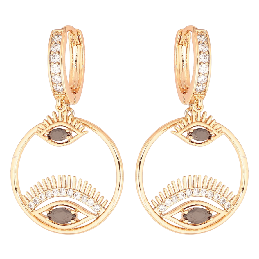 Сережки Xuping Позолота 18K підвіски на колечках «Очі з чорними кристалами» фото №1 Сережки Xuping Позолота 18K підвіски на колечках «Очі з чорними кристалами» фото №1