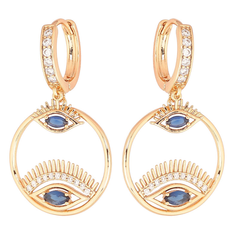 Сережки Xuping Позолота 18K підвіски на колечках «Очі з синіми кристалами» фото №5 Сережки Xuping Позолота 18K підвіски на колечках «Очі з синіми кристалами» фото №5