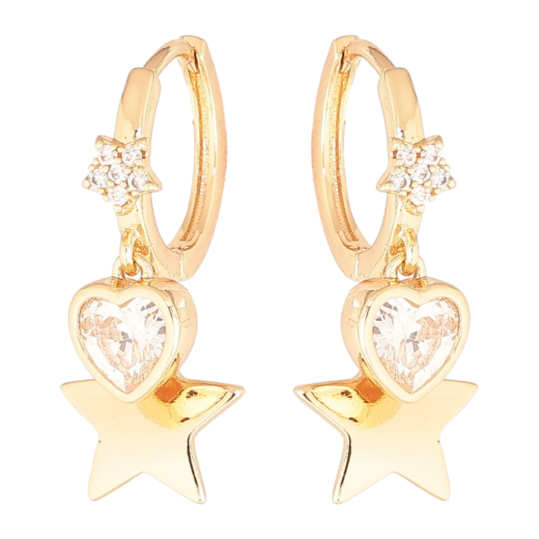 Сережки Xuping Позолота 18K підвіски на колечках «Зірочки з кришталевим сердечком» фото №14 Сережки Xuping Позолота 18K підвіски на колечках «Зірочки з кришталевим сердечком» фото №14