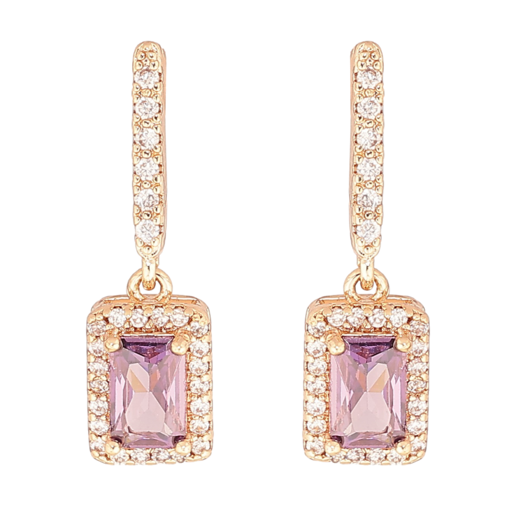 Серьги Xuping M&L Цвет 18K пусеты Кристальные подвески с сиреневым кристаллом фото №12