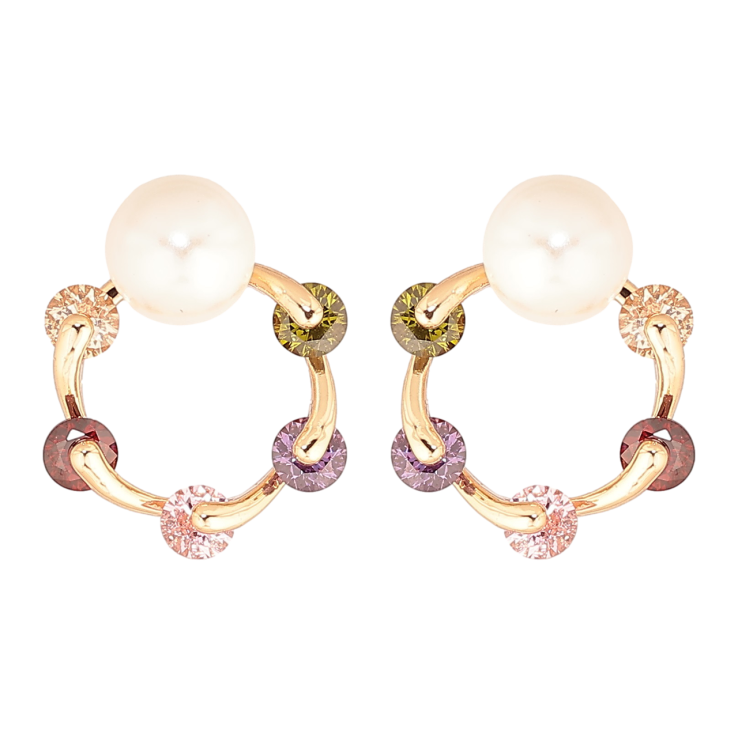 Серьги Xuping M&L Цвет 18K пусеты Колечки с разноцветными кристаллами и жемчужинами фото №5 Серьги Xuping M&L Цвет 18K пусеты Колечки с разноцветными кристаллами и жемчужинами фото №5