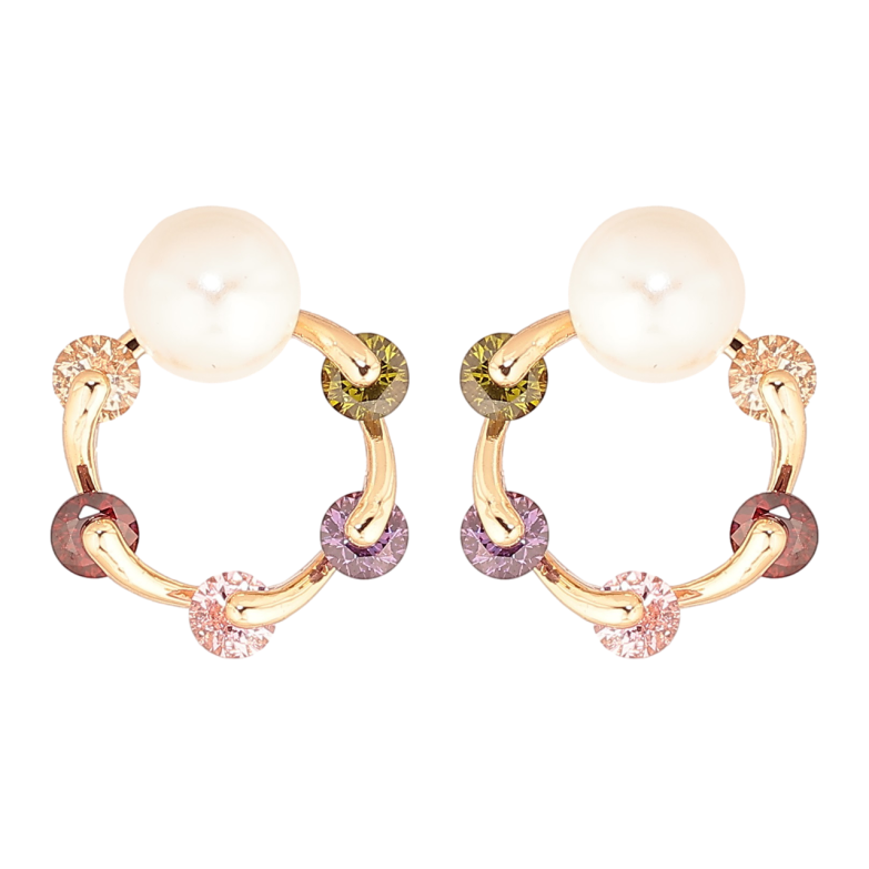 Сережки Xuping M&L Колір 18K пусети Колечка з різнокольоровими кристалами та перлинами» фото №1 Сережки Xuping M&L Колір 18K пусети Колечка з різнокольоровими кристалами та перлинами» фото №1