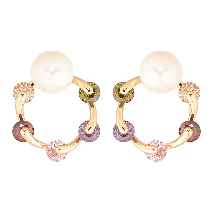 Серьги Xuping M&L Цвет 18K пусеты Колечки с разноцветными кристаллами и жемчужинами фото №1 Серьги Xuping M&L Цвет 18K пусеты Колечки с разноцветными кристаллами и жемчужинами фото №1
