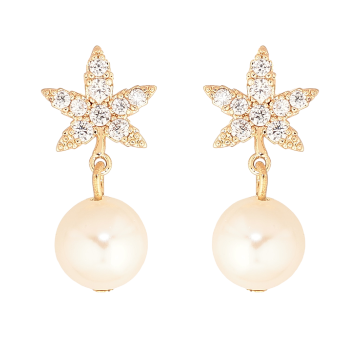 Серьги Xuping M&L Цвет 18K пусеты Кристальные листики с жемчужными подвесками фото №2 Серьги Xuping M&L Цвет 18K пусеты Кристальные листики с жемчужными подвесками фото №2