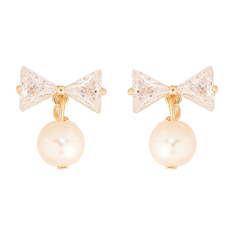 Серьги Xuping M&L Цвет 18K пусеты Кристальные банты с жемчужинами фото №1 Серьги Xuping M&L Цвет 18K пусеты Кристальные банты с жемчужинами фото №1