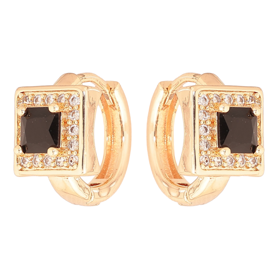 Серьги Xuping M&L Цвет 18K колечки Черный кристалл в обрамлении мелких кристалликов фото №1 Серьги Xuping M&L Цвет 18K колечки Черный кристалл в обрамлении мелких кристалликов фото №1