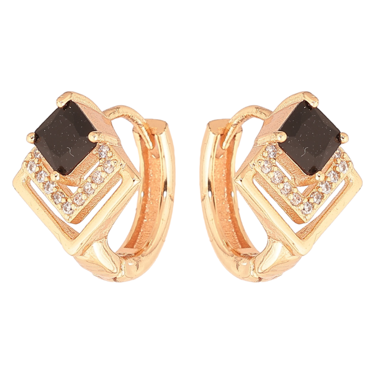 Серьги Xuping M&L Цвет 18K колечки Ромбовый узор с черными кристаллами фото №17