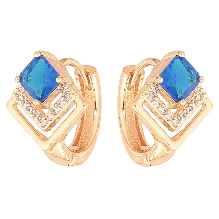 Серьги Xuping M&L Цвет 18K колечки Ромбовый узор с голубыми кристаллами фото №4 Серьги Xuping M&L Цвет 18K колечки Ромбовый узор с голубыми кристаллами фото №4