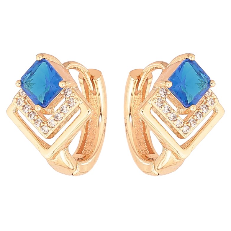 Сережки Xuping M&L Колір 18K колечка «Ромбовий візерунок з блакитними кристалами» фото №3 Сережки Xuping M&L Колір 18K колечка «Ромбовий візерунок з блакитними кристалами» фото №3