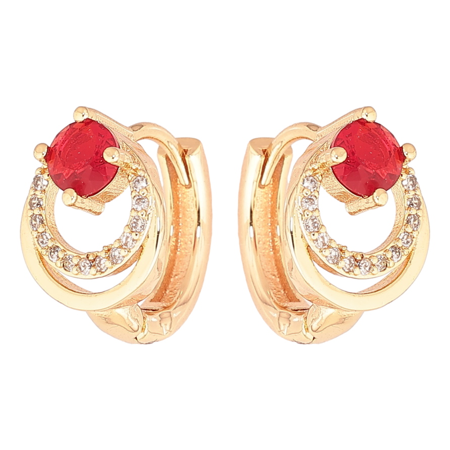 Серьги Xuping M&L Цвет 18K колечки Узор колечки с красными кристаллами фото №1 Серьги Xuping M&L Цвет 18K колечки Узор колечки с красными кристаллами фото №1