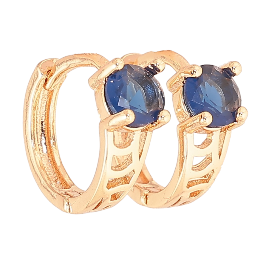 Серьги Xuping M&L Цвет 18K колечки Резной узор с синими кристаллами на одну сторону фото №1