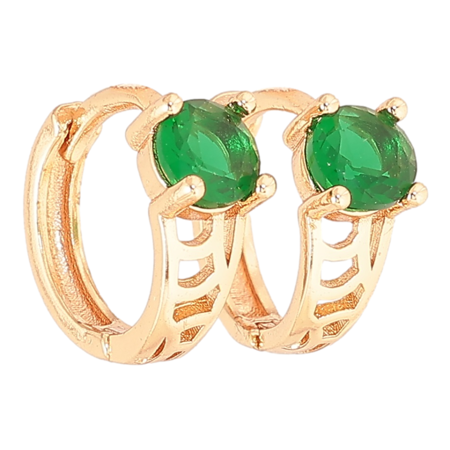 Серьги Xuping M&L Цвет 18K колечки Резной узор с зелеными кристаллами на одну сторону фото №1 Серьги Xuping M&L Цвет 18K колечки Резной узор с зелеными кристаллами на одну сторону фото №1