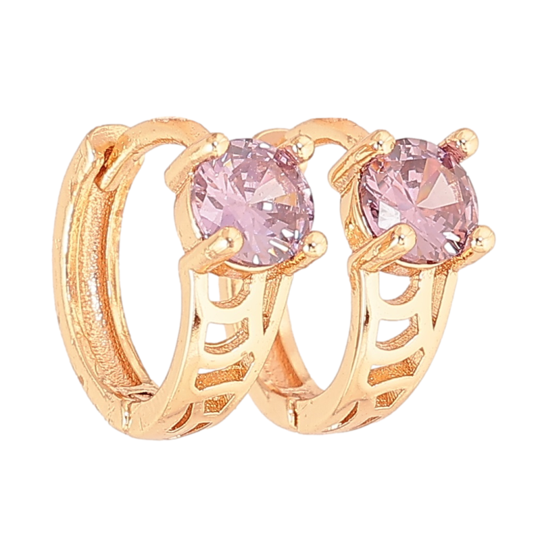 Серьги Xuping M&L Цвет 18K колечки Резной узор с сиреневыми кристаллами на одну сторону фото №24