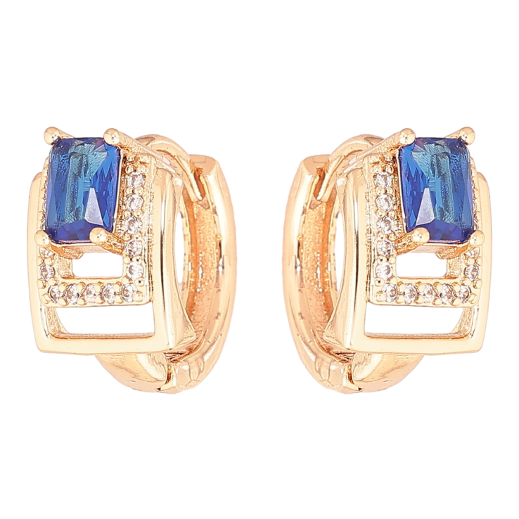 Серьги Xuping M&L Цвет 18K колечки Узор с синими кристаллами фото №2 Серьги Xuping M&L Цвет 18K колечки Узор с синими кристаллами фото №2