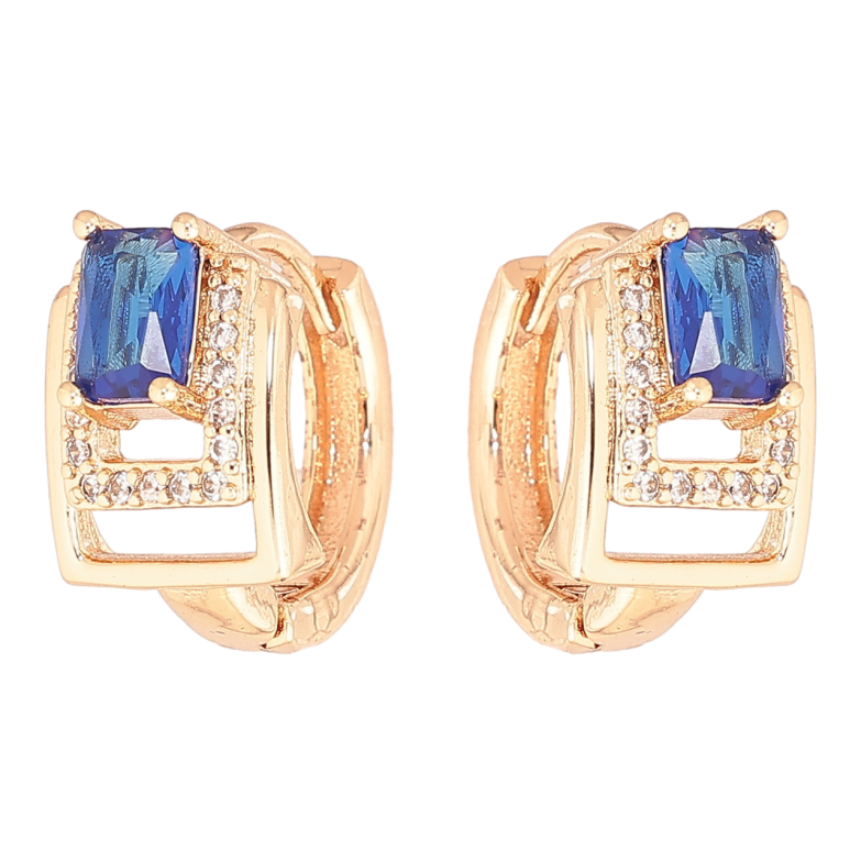 Сережки Xuping M&L Колір 18K колечка «Візерунок з синіми кристалами» фото №2 Сережки Xuping M&L Колір 18K колечка «Візерунок з синіми кристалами» фото №2