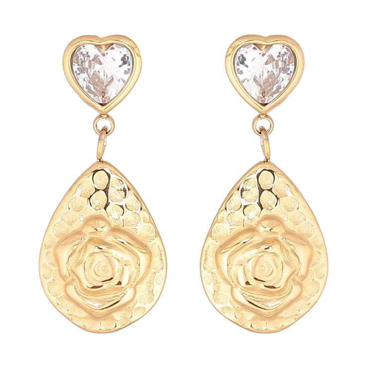 Серьги Xuping TTM Stainless Steel цвет 14К пусеты Кристальные сердечки с цветочными подвесками фото №4 Серьги Xuping TTM Stainless Steel цвет 14К пусеты Кристальные сердечки с цветочными подвесками фото №4