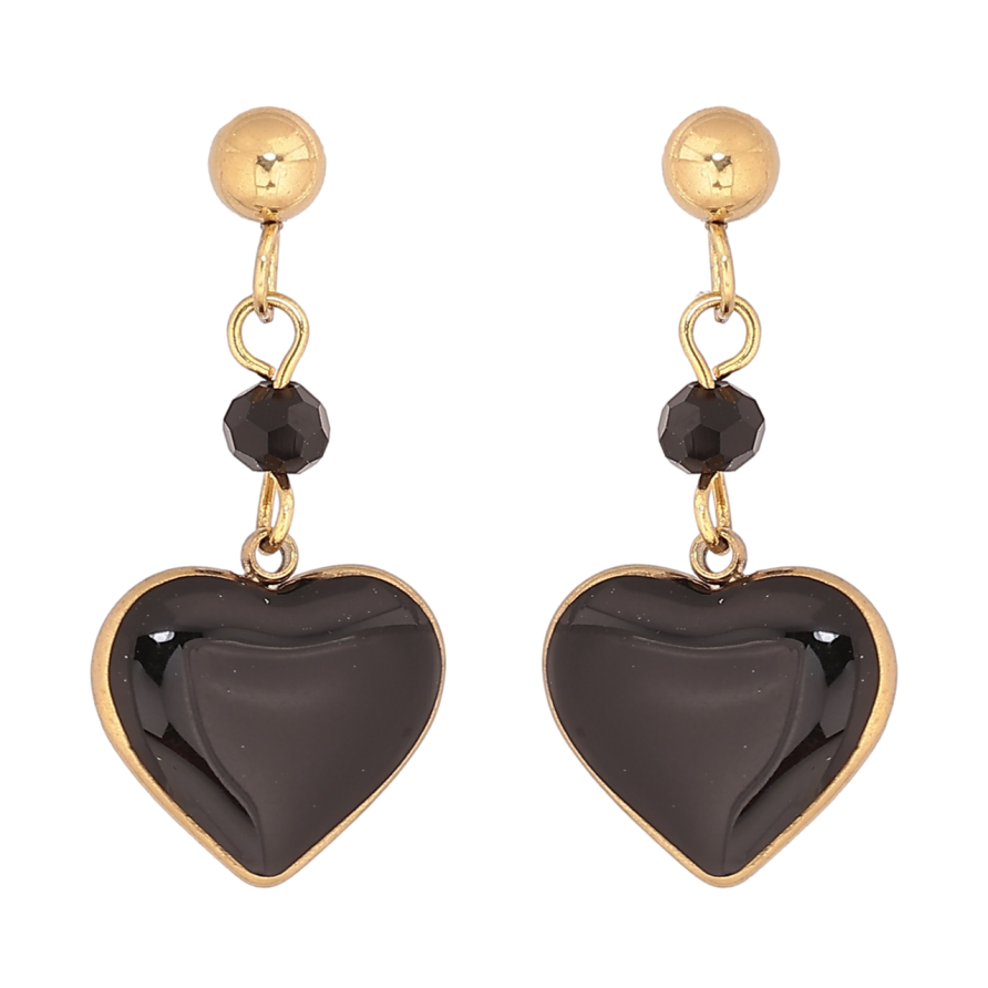 Серьги Xuping TTM Stainless Steel цвет 14К пусеты Сердечки с черной эмалью фото №1