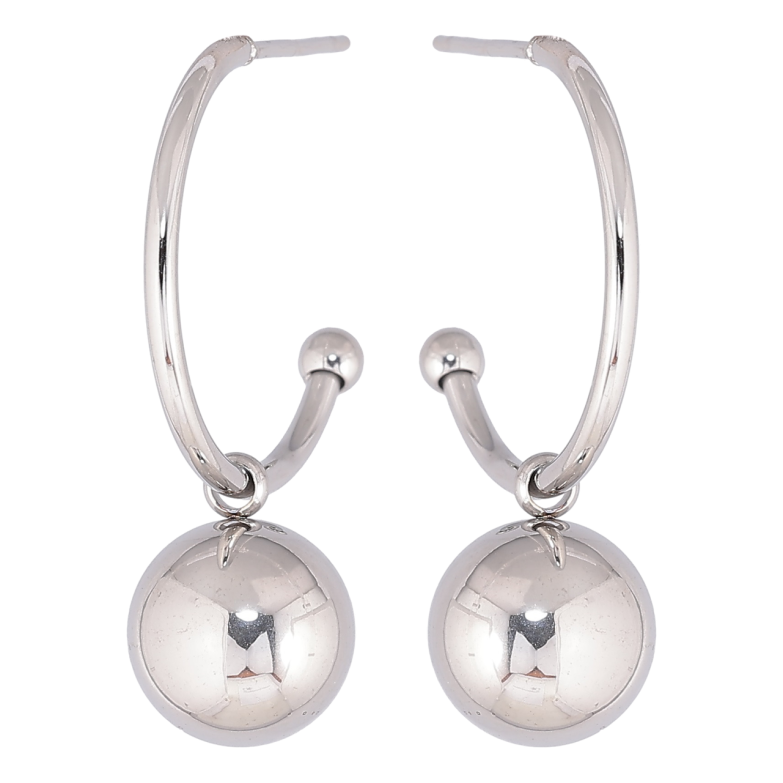 Сережки Xuping TTM Stainless Steel колір Родій пусети «Дуги з підвісками кульки» ø 10мм, 2 в 1 фото №9