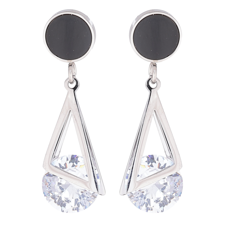 Серьги Xuping TTM Stainless Steel цвет Родий пусеты Кристальные подвески с черными кругами фото №6