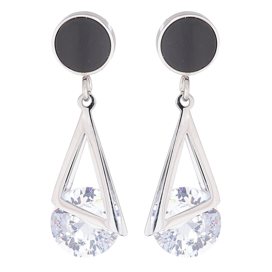 Серьги Xuping TTM Stainless Steel цвет Родий пусеты Кристальные подвески с черными кругами фото №1