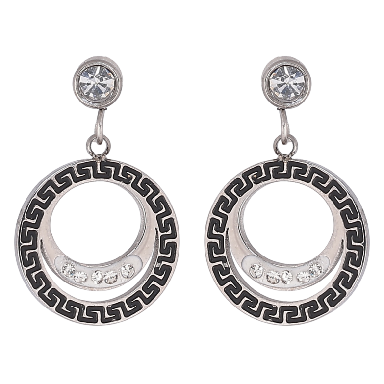 Сережки Xuping TTM Stainless Steel колір Родій пусети «Круглі підвіски з грецьким візерунком» фото №5 Сережки Xuping TTM Stainless Steel колір Родій пусети «Круглі підвіски з грецьким візерунком» фото №5
