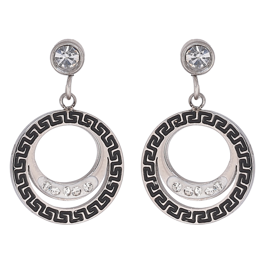 Сережки Xuping TTM Stainless Steel колір Родій пусети «Круглі підвіски з грецьким візерунком» фото №1 Сережки Xuping TTM Stainless Steel колір Родій пусети «Круглі підвіски з грецьким візерунком» фото №1