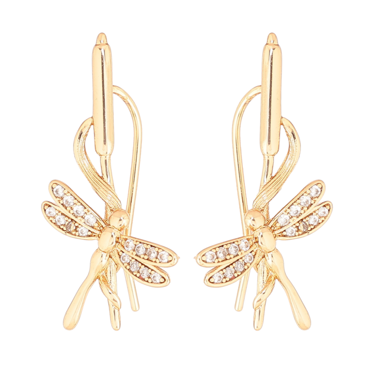 Сережки Xuping Позолота 18K клаймбери «Очерет зі стрекозою» фото №6