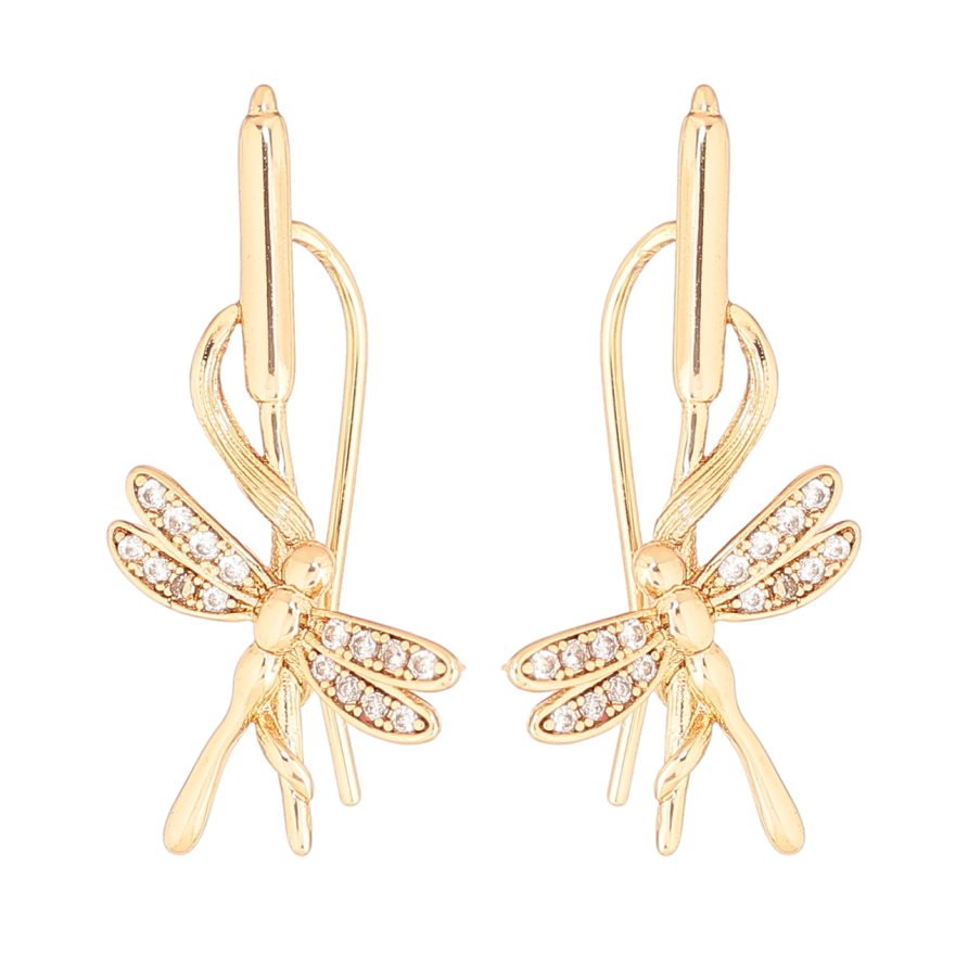 Сережки Xuping Позолота 18K клаймбери «Очерет зі стрекозою» фото №1