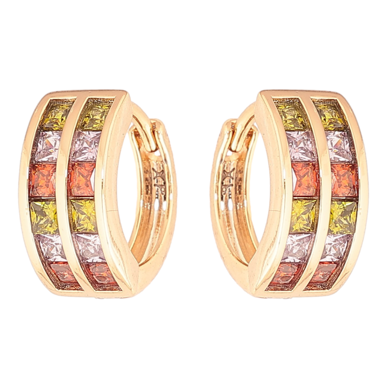 Сережки Xuping Позолота 18K колечка Доріжки різнокольорових кристалів фото №6 Сережки Xuping Позолота 18K колечка Доріжки різнокольорових кристалів фото №6