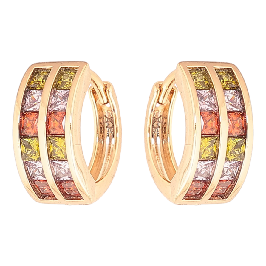Серьги Xuping Позолота 18K колечки Дорожки разноцветных кристаллов фото №1 Серьги Xuping Позолота 18K колечки Дорожки разноцветных кристаллов фото №1