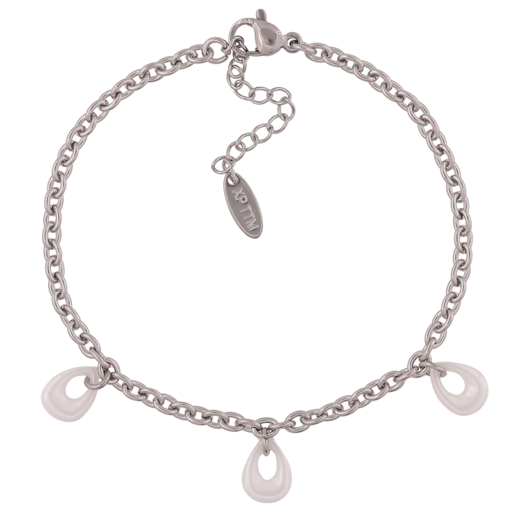 Браслет Xuping ТТМ Stainless Steel цвет Родий Цепочка с белыми керамическими каплями с доп.цеп 17-21см х 3мм фото №23