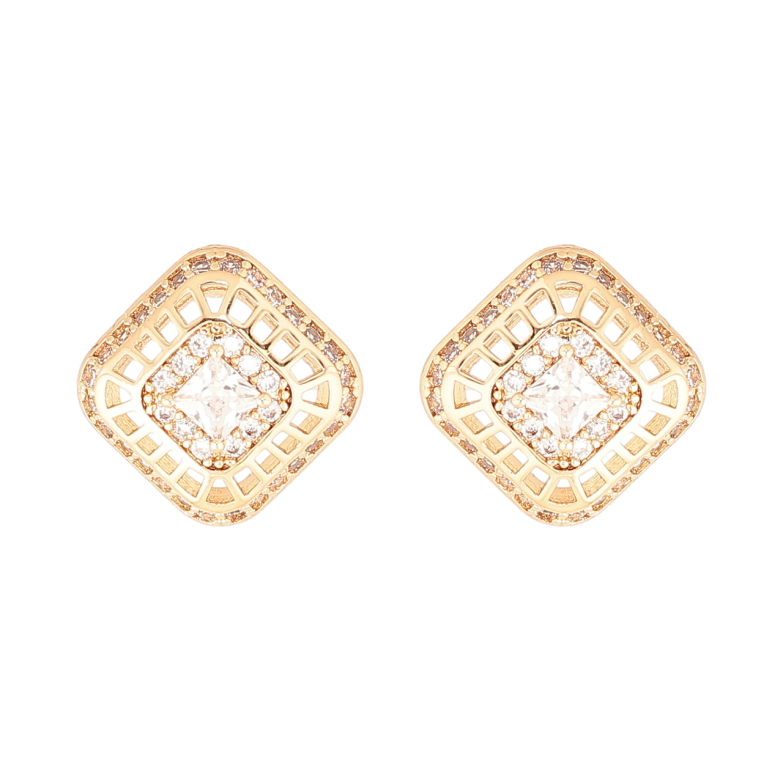 Сережки Xuping Позолота 18K пусети «Різьблені ромби з кристалами» фото №7
