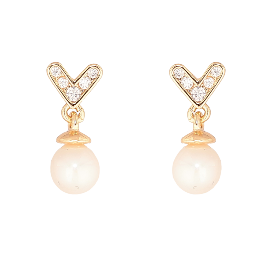Серьги Xuping Позолота 18K пусеты Сердечки с жемчужными подвесками фото №1 Серьги Xuping Позолота 18K пусеты Сердечки с жемчужными подвесками фото №1