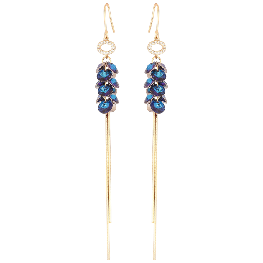 Сережки Xuping колір 18K з кристалами Swarovski французький замок «Підвіски з кристалами Metallic Blue» фото №1 Сережки Xuping колір 18K з кристалами Swarovski французький замок «Підвіски з кристалами Metallic Blue» фото №1