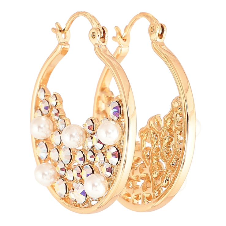 Серьги Xuping цвет 18K с кристаллами Swarovski замок-булавка Узор с кристаллами АВ и жемчужинами фото №13
