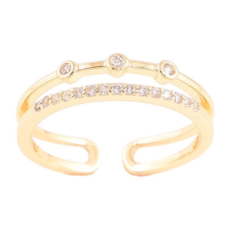 Каблучка Xuping Позолота 18K «Подвійна шинка з кристалами» фото №3