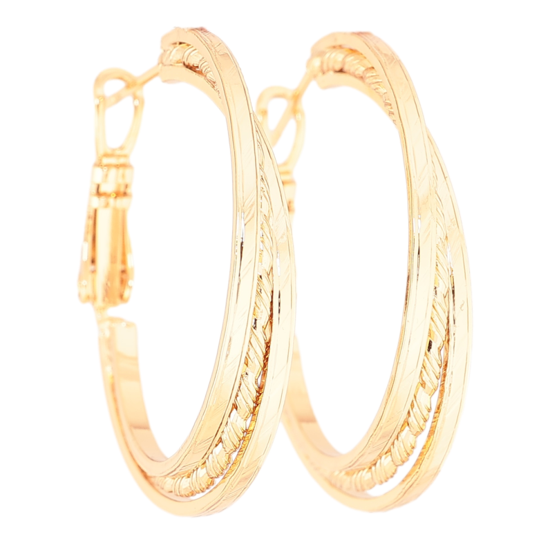 Серьги Xuping Позолота 18K кольца (конго) Тройные с узором ø 3см, на одну сторону фото №1 Серьги Xuping Позолота 18K кольца (конго) Тройные с узором ø 3см, на одну сторону фото №1