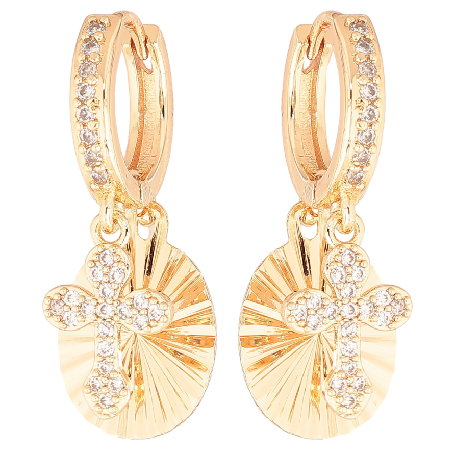 Сережки Xuping M&L Колір 18K підвіски на колечках «Хрестики з декоративними овалами» фото №1 Сережки Xuping M&L Колір 18K підвіски на колечках «Хрестики з декоративними овалами» фото №1