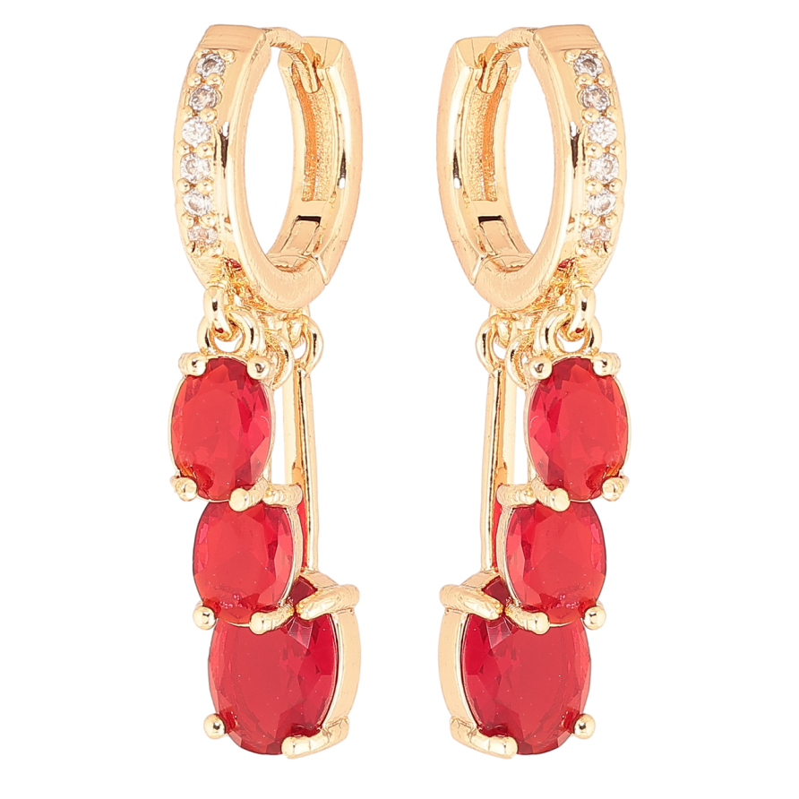 Сережки Xuping M&L Колір 18K підвіски на колечках «Червоні кристали» фото №1 Сережки Xuping M&L Колір 18K підвіски на колечках «Червоні кристали» фото №1