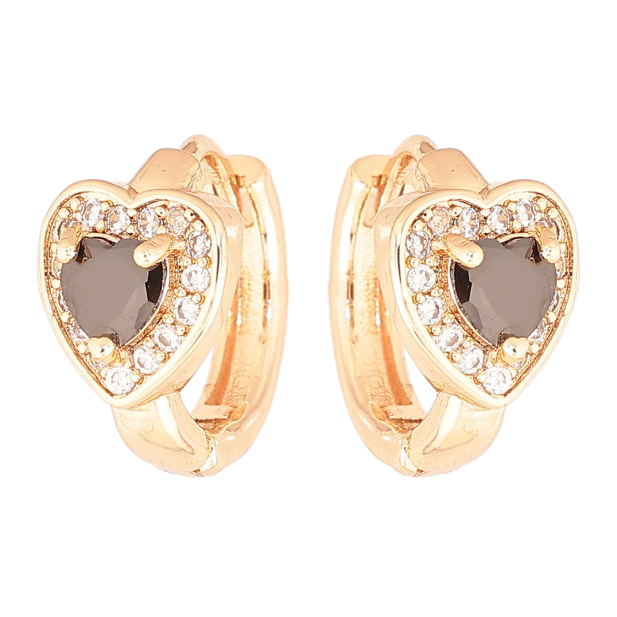 Серьги Xuping M&L Цвет 18K колечки Сердечки с черными кристаллами фото №1 Серьги Xuping M&L Цвет 18K колечки Сердечки с черными кристаллами фото №1