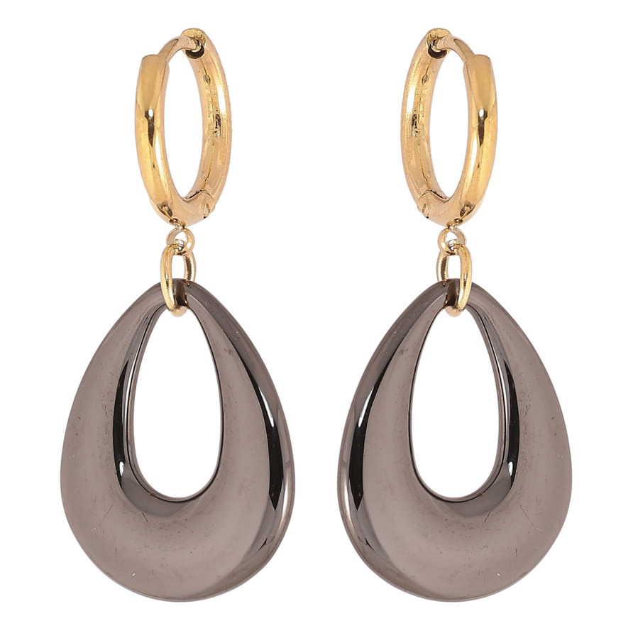 Сережки Xuping TTM Stainless Steel колір 14К підвіски на колечках «Крапельки з чорної кераміки» фото №1 Сережки Xuping TTM Stainless Steel колір 14К підвіски на колечках «Крапельки з чорної кераміки» фото №1
