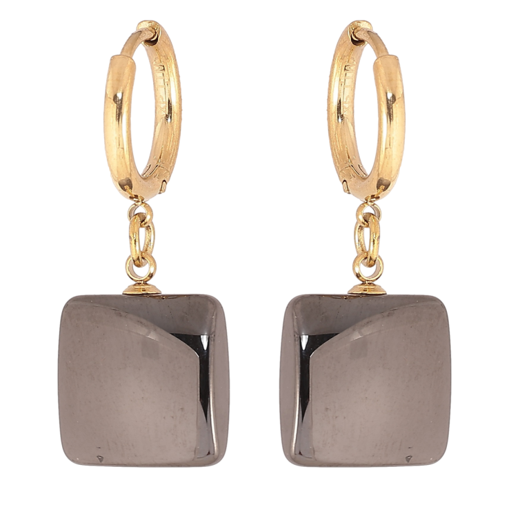 Сережки Xuping TTM Stainless Steel колір 14К підвіски на колечках «Квадрати з чорної кераміки» фото №2