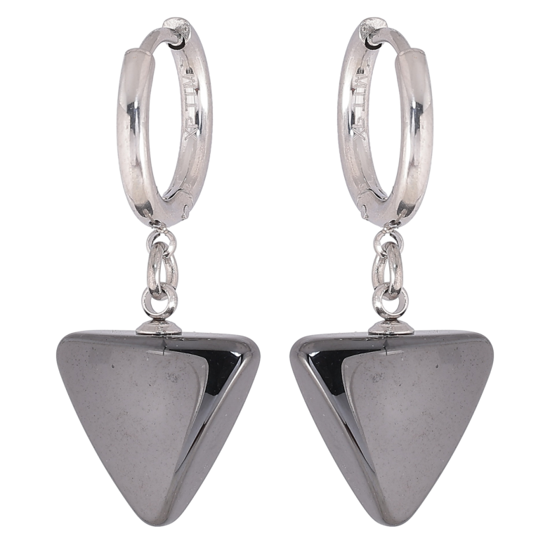 Сережки Xuping TTM Stainless Steel колір Родій підвіски на колечках «Трикутники з чорної кераміки» фото №2 Сережки Xuping TTM Stainless Steel колір Родій підвіски на колечках «Трикутники з чорної кераміки» фото №2
