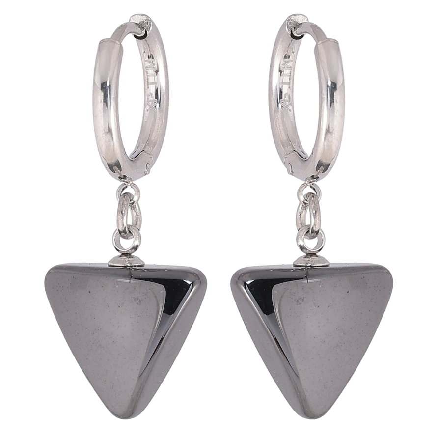 Сережки Xuping TTM Stainless Steel колір Родій підвіски на колечках «Трикутники з чорної кераміки» фото №1 Сережки Xuping TTM Stainless Steel колір Родій підвіски на колечках «Трикутники з чорної кераміки» фото №1