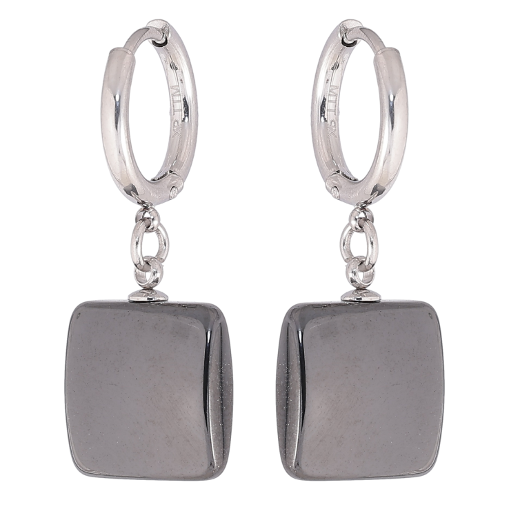 Сережки Xuping TTM Stainless Steel колір Родій підвіски на колечках «Квадрати з чорної кераміки» фото №8