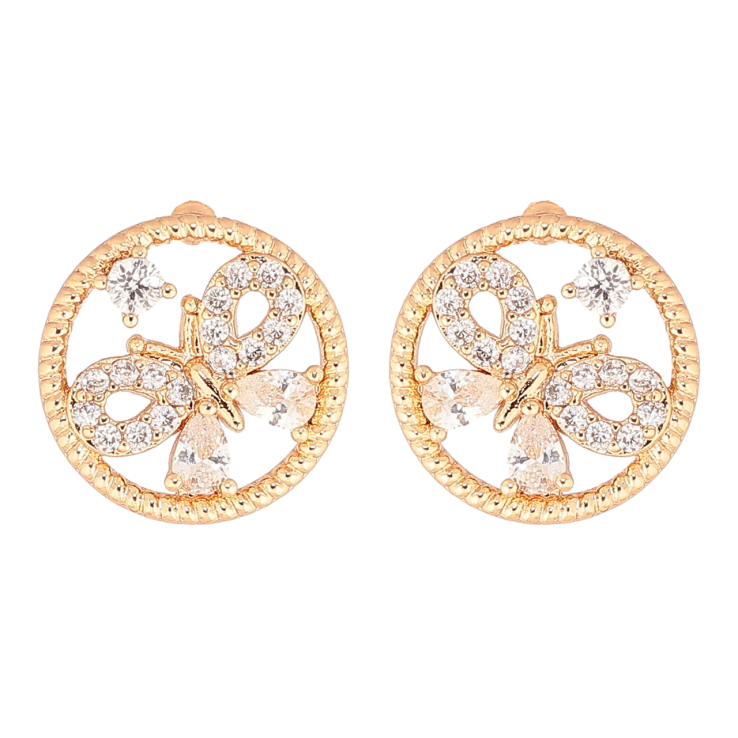 Серьги Xuping Позолота 18K пусеты Колечки с кристальными бабочками фото №4