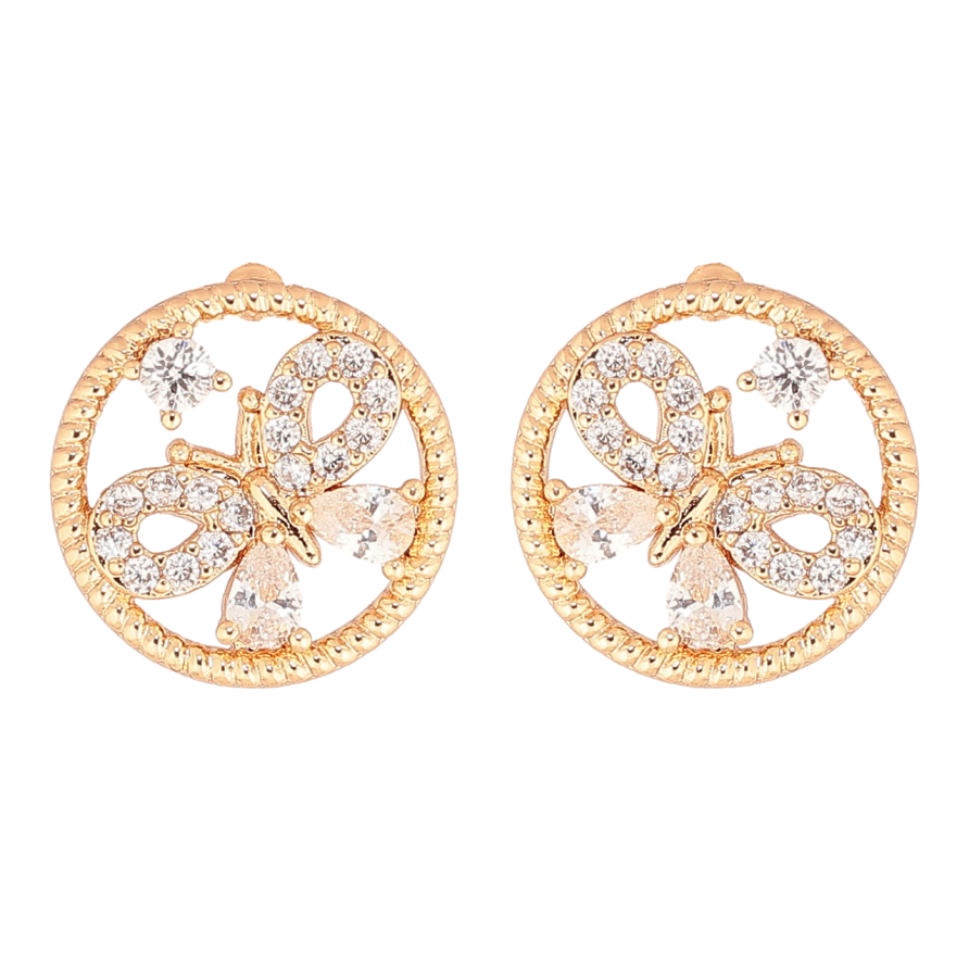 Сережки Xuping Позолота 18K пусети  «Колечка з кришталевими метеликами» фото №1